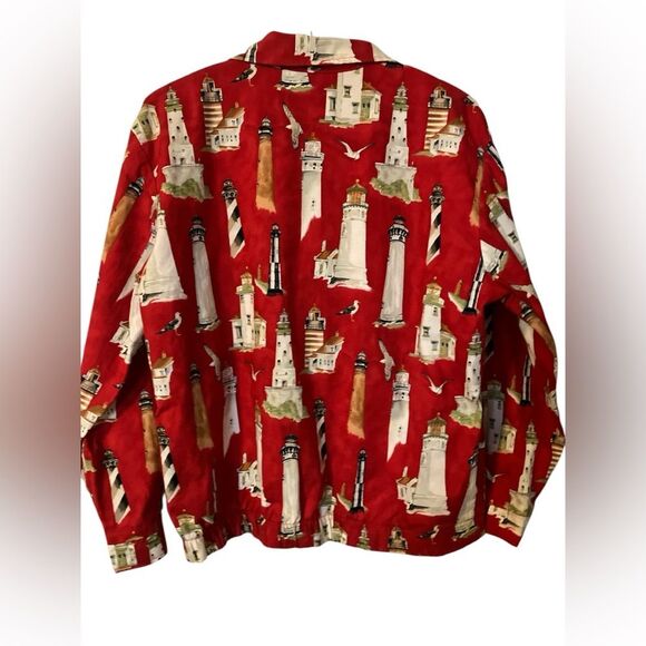 Lighthouse Vintage Jacket Size M Vacation Maine Spring Ocean Red - Picture 2 of 13